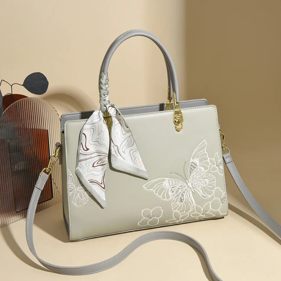 Genuine Brand  Women Bags Luxury  PU Leather  Embroidery Shoulder Bags Crossbody Messenger Bags for Women Casual Tote Sac A Main