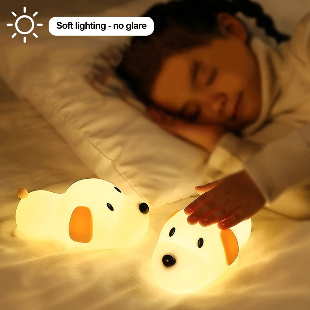 USB Rechargeable Bedside Mood Light Puppy Lamp Silicone Dog LED Night Lights Touch Sensor Colors  for Children Baby Toy Gift