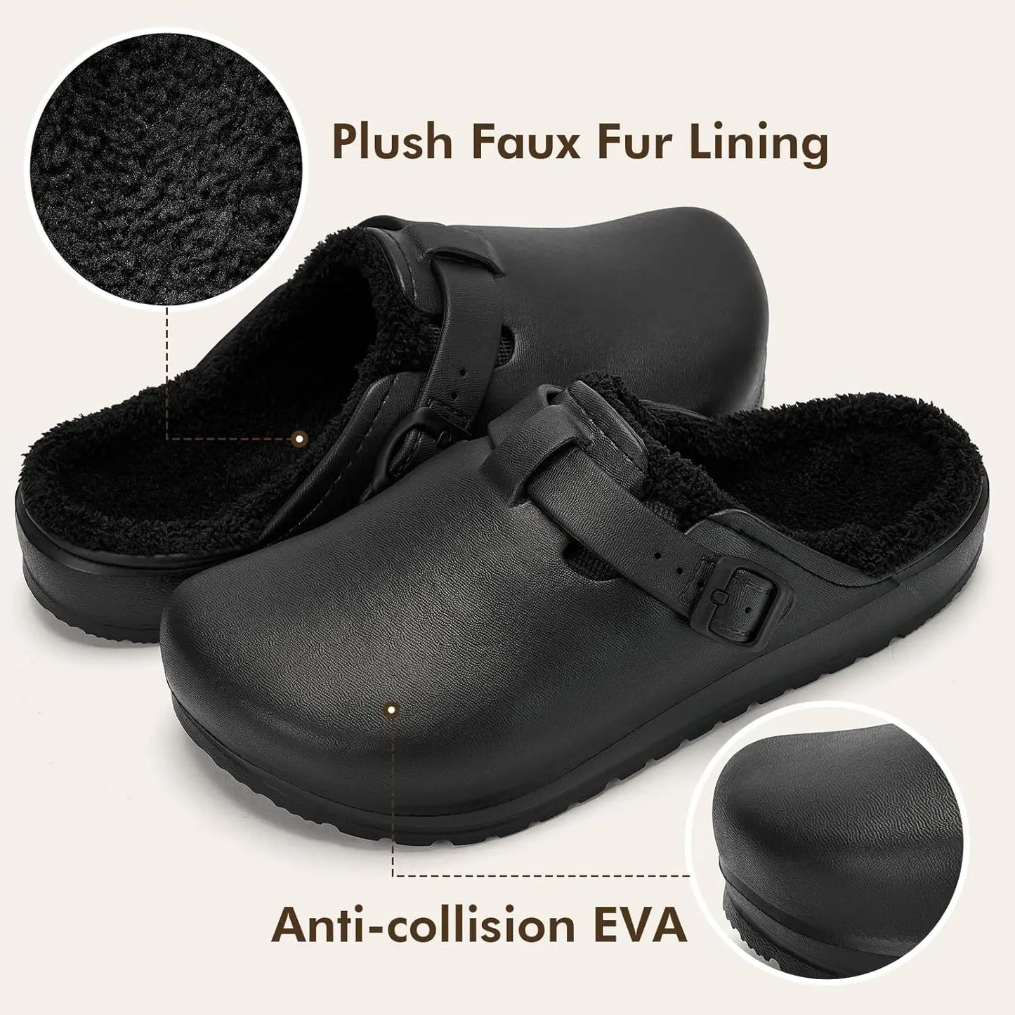 Women's EVA Plush House Slippers Adjustable Straps, Round Toe, Anti-Slip Women's Winter Shoes Suitable for Indoor Outdoor Wear