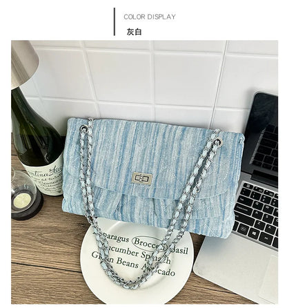 Korean Brand Shoulder Bag 2026 New Denim Side Bags for Women Ladies Crossbody Solid Fashion Chain Designer Daily Commuter City