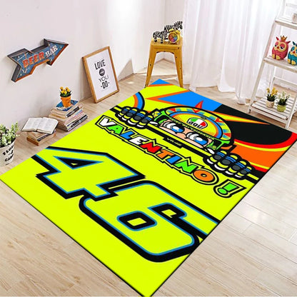 The Doctor Cartoon Yellow Carpet Mat Racing Theme Living Room Rug with Number 46 Signature Home Non-Slip Play Rugs for Bedroom