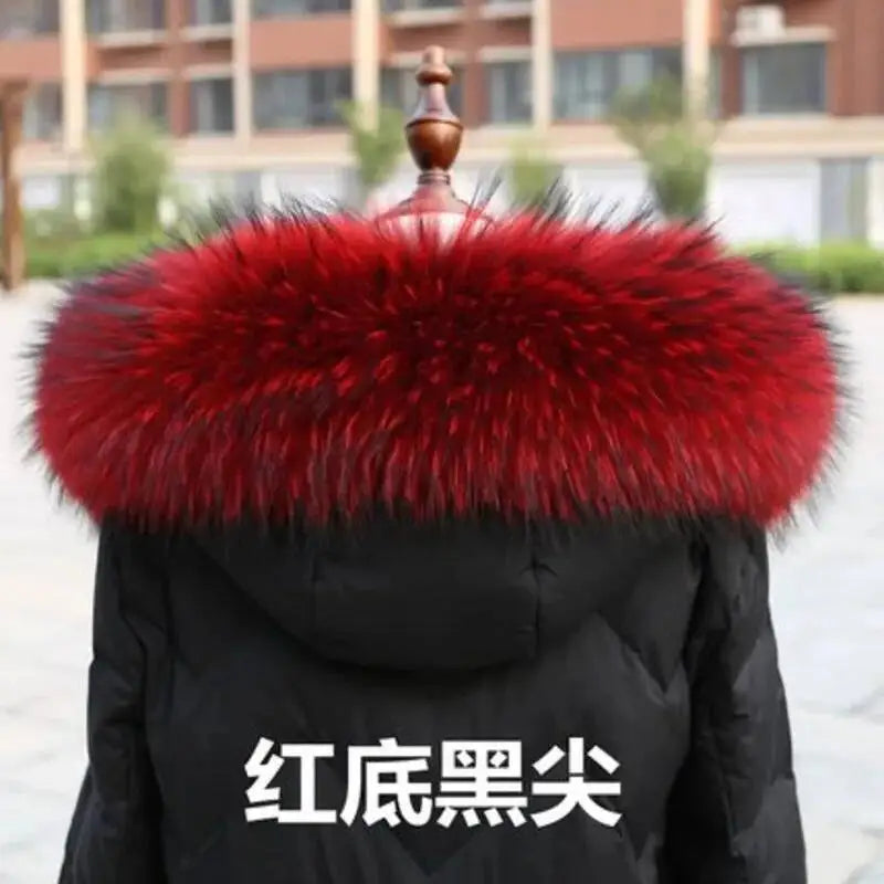 Raccoon Fur Collar Real Fur Down Jacket Parka Fur Collar Natural Fur Hood Trim Fur For Women Warm Wraps Furry Fur Scarf for Coat