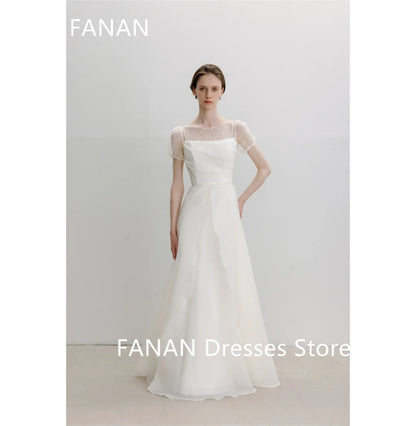 Fanan Korea Boat Neckline Ivory Wedding Dresses  웨딩드레스 Organza Tiered Custom Made Ruched Photoshoot Bride Gowns Plus Size