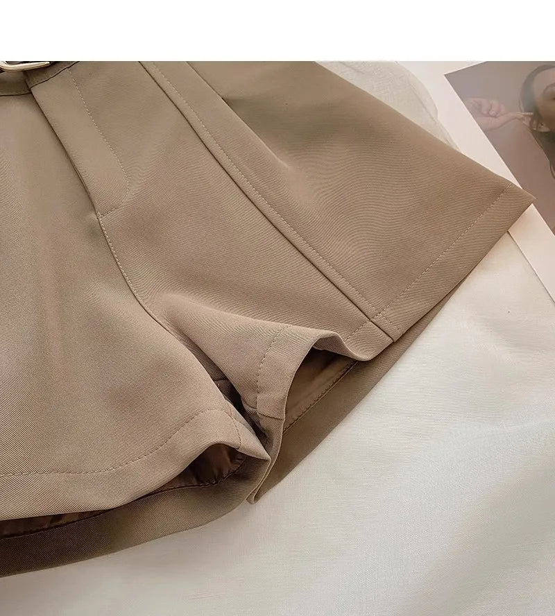 Casual Women A-Line Shorts Fashion Office Lady Commute Vintage Solid High Waist Short Pants Casual Streetwear Summer Trousers