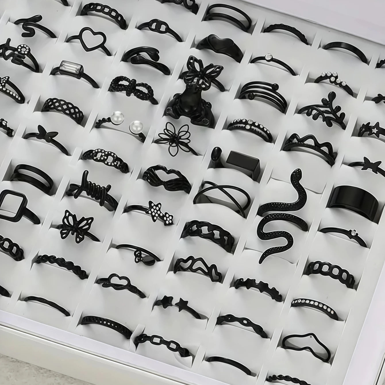 12/24/36/48/100Pieces Fashion Hollow Rings Set For Women Mix Style Trendy Butterfly Flowers Snake Daily Jewelry Party Gifts