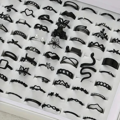 12/24/36/48/100Pieces Fashion Hollow Rings Set For Women Mix Style Trendy Butterfly Flowers Snake Daily Jewelry Party Gifts