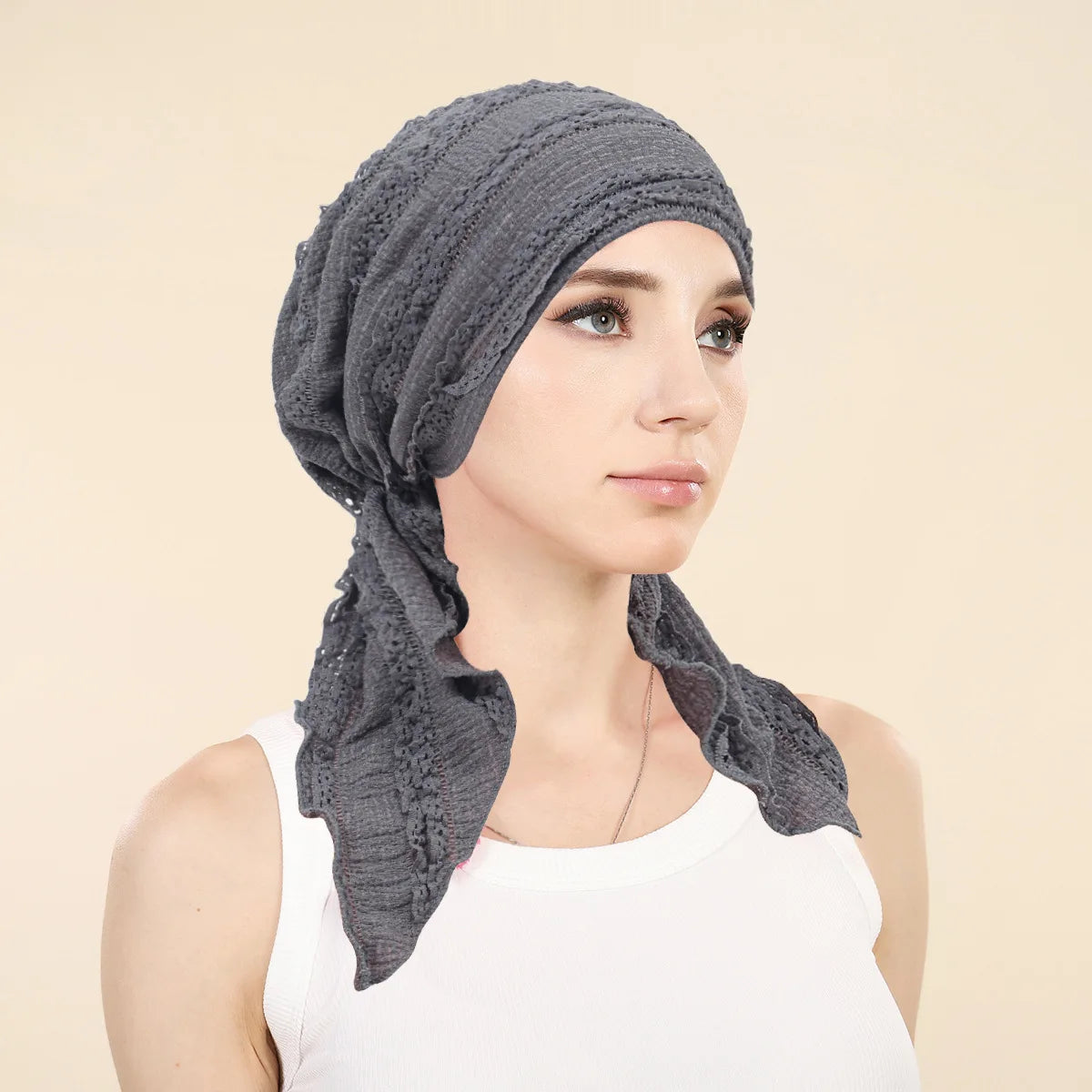 Ramadan Solid Color Turban Hijab Hats Long Tail Head Wraps Soft Elastic Muslim Hats Breathable Chemo Cap For Women Girls
