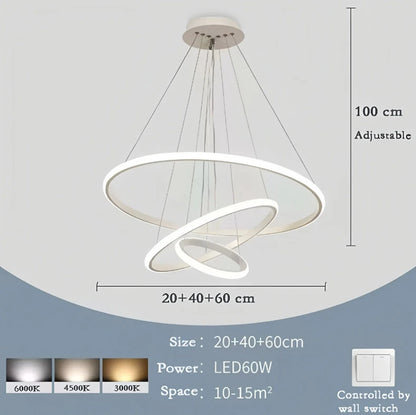 Nordic Simple Circles LED Chandelier 3 Rings Lights for Dining Bar Living Room Pendant Lamp Loft Home Decoration