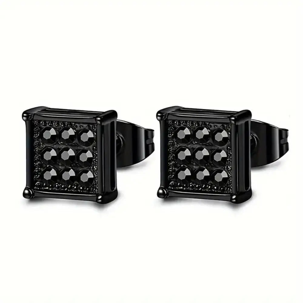 2pcs Stainless Steel Stud Earrings for Men Women Square CZ Mens Earrings Studs Jewelry for Sensitive Ears Fashion Hip Hop Y2K