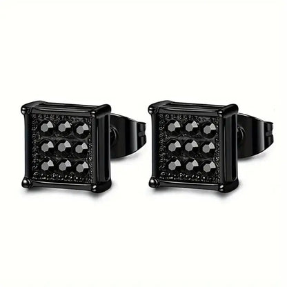 2pcs Stainless Steel Stud Earrings for Men Women Square CZ Mens Earrings Studs Jewelry for Sensitive Ears Fashion Hip Hop Y2K
