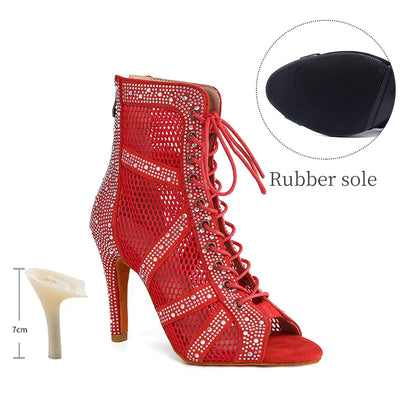 Girls Latin Dance Shoes Women Modern Dance Salsa High-Top Sandals Dance Hall Shoes Ladies Fashion Sexy High-Heeled Suede Boots