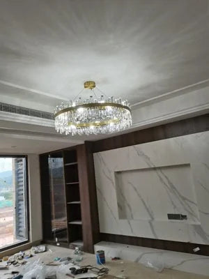 LED Postmodern Golden Chrome Silver Round Oval Crystal Chandelier Lighting Suspension Luminaire Lampen For Dinning Room