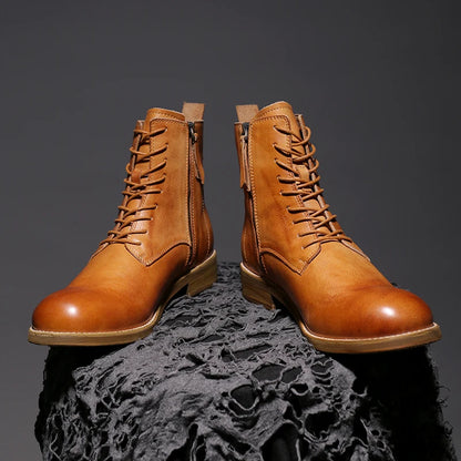 Luxry Handcrafte Goodyear Welt Boots Men's Work Shoes In Genuine Leather High-top Shoes Rubber Retro Ankle Booties For Man
