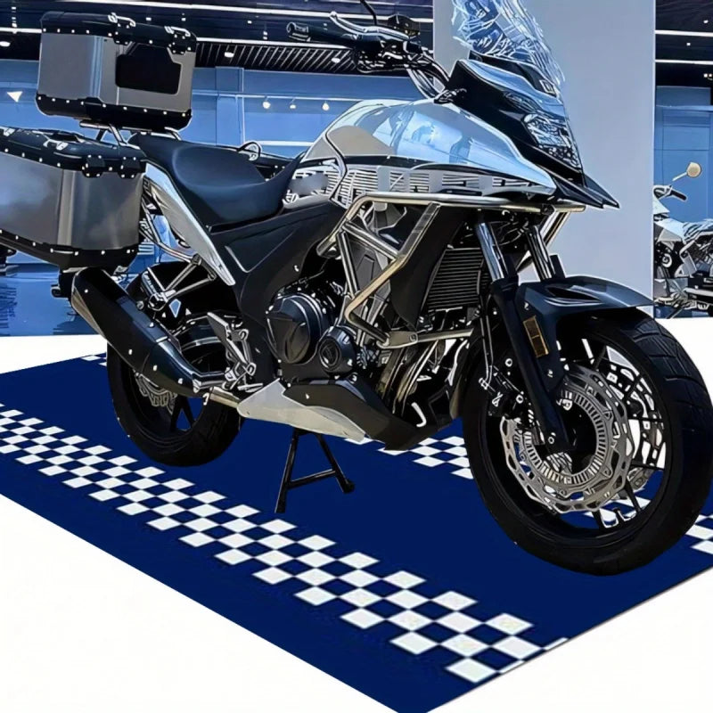 VIKAMA Blue Motorcycle Track Rug Racing Pattern Anti-Fouling Mat Non-Slip Garage Floor Mat Sports Style Car Repair Pad