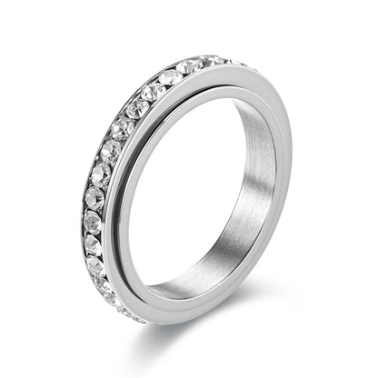 Fidget Anxiety Anti-stress Ring Women's 4mm Gold Silver Color Stainless Steel Crystal Rotatable Spinner Rings for Woman Jewelry