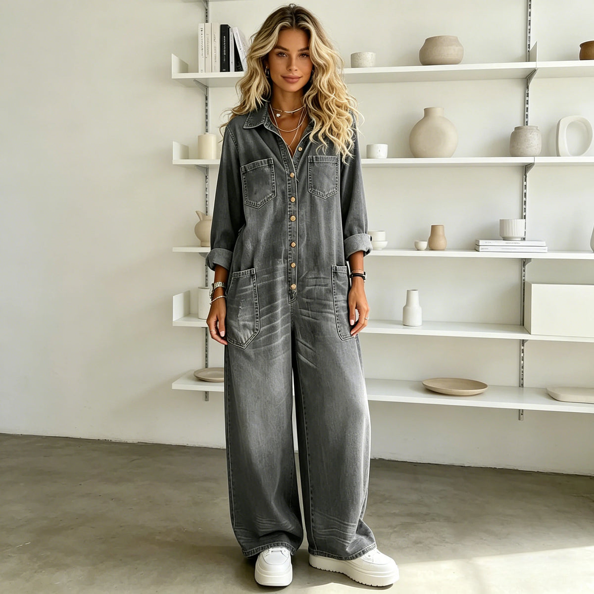 Jumpsuits Women Denim One Piece Full Sleeve Overalls Long Wide Leg Casual Loose Rompers Y2k Streetwear Jumpsuit Work 2026