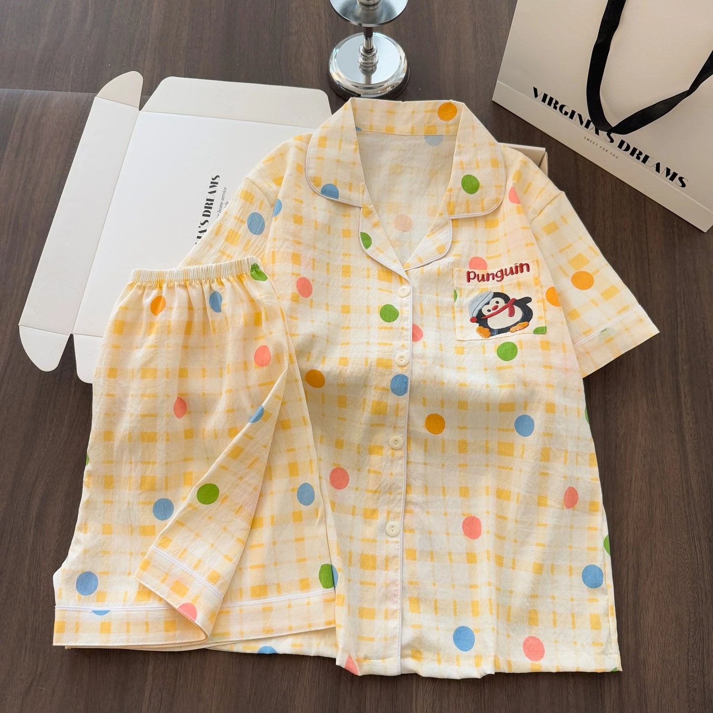 Women Summer Lapel Open Front Pajama Set Short Sleeve Top Shorts, Sweet Ins Teen Loungewear, Casual Daily Outdoor Home Wear Suit