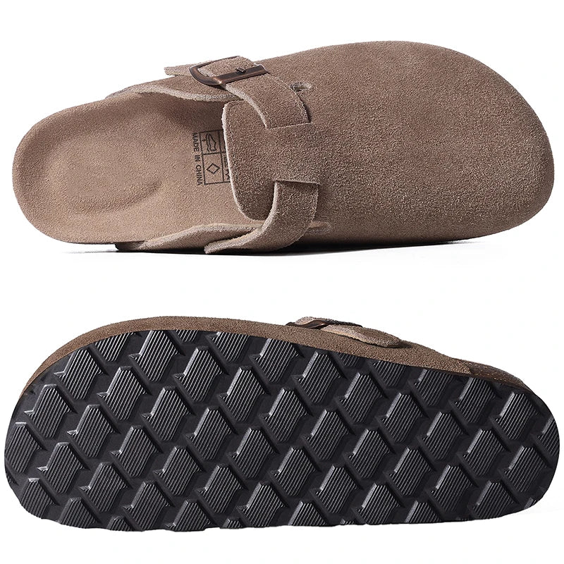 Kidmi New Cow Suede Women's Potato Shoes With Adjustable Strap Cork Insole Mules Outdoor Unisex Clogs Slippers With Arch Support
