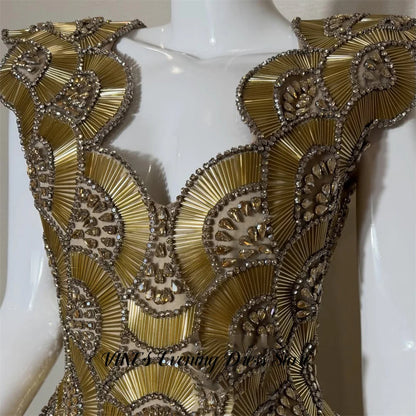 VINES Golden Party Dress Tank Evening Dresses Beading On Chest Party Gown Straight Tassel Prom Gown for Women Simple Customized
