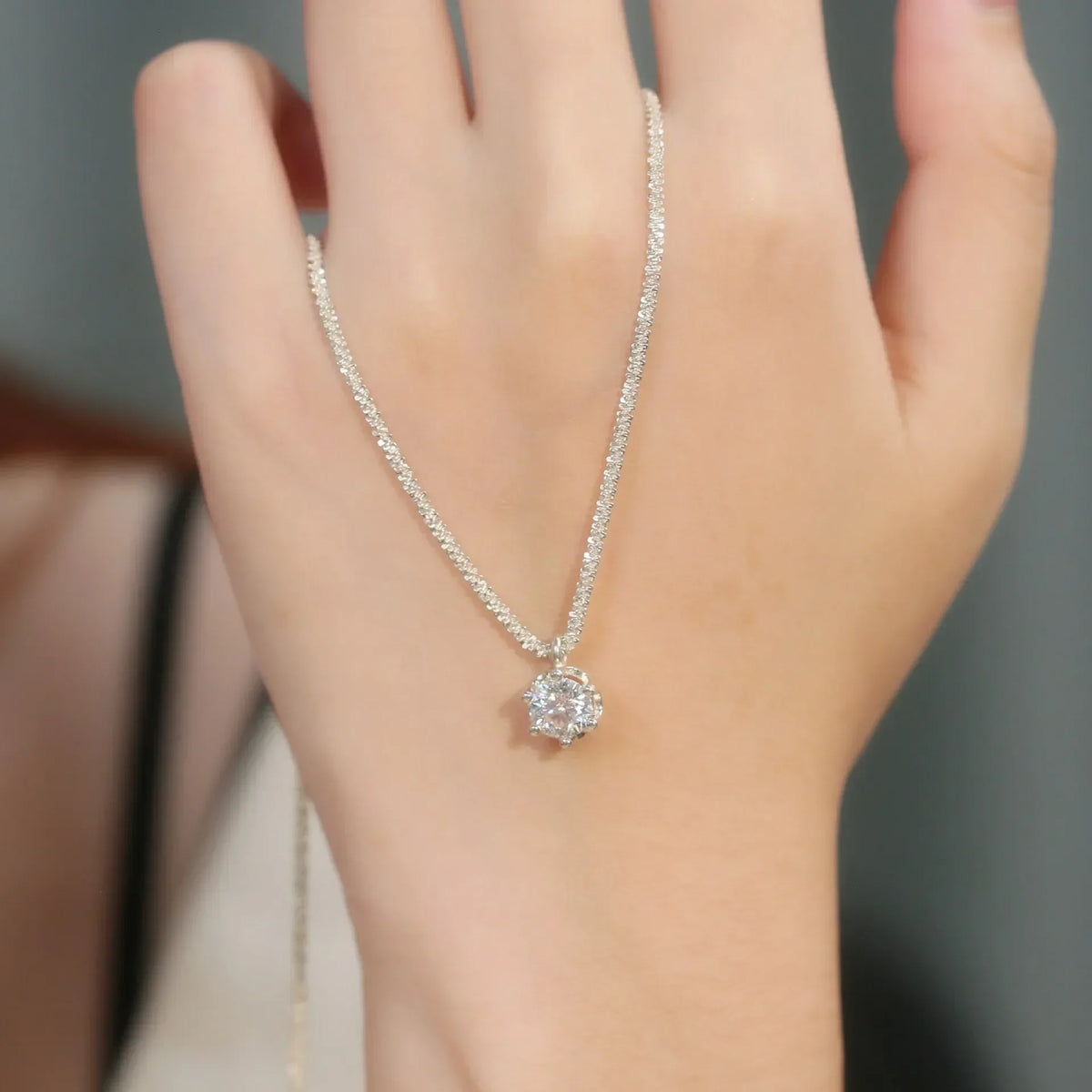 FEOBUR 1/2CT Sparkling Moissanite Necklace for Women Real S925 Silver Chains Diamond Pendant Female Wedding Trend Jewelry Gift
