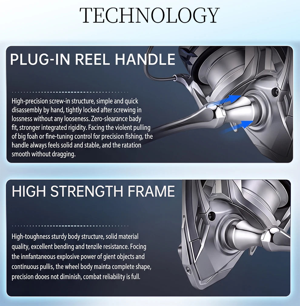 Huidiao 4+1BB Spinning Fishing Reel 1000/2500/3000/4000 10kg Max Drag 5.2:1 CNC Metal Spool Left/Right Interchangeable Saltwater