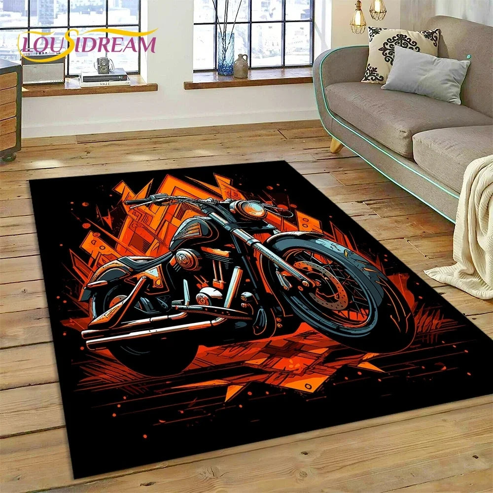 Motocross Modern retro Motorcycle Carpet Rug for Bedroom Living Room Home Sofa Decoration,Children Game Large Decor Floor Mat