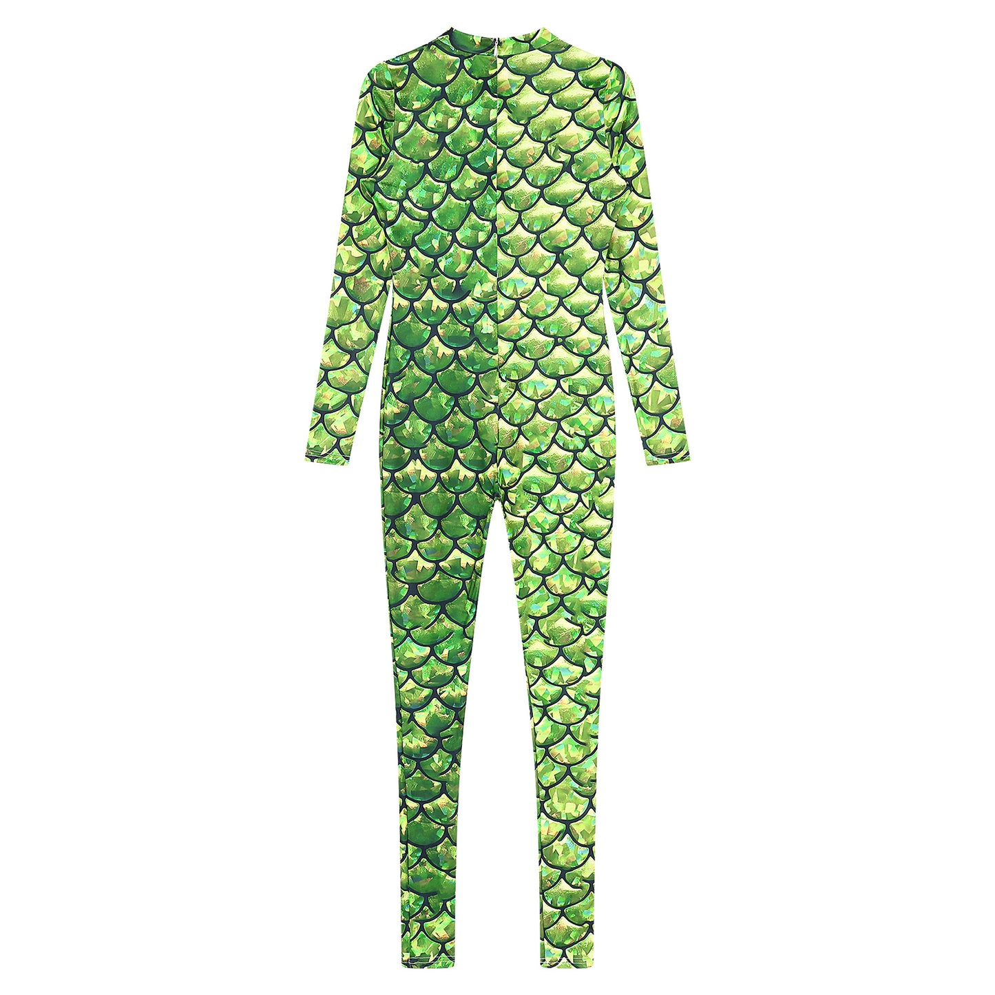 Womens Rash Guard One Piece Swimsuit Mermaid Fish Scale Print Long Sleeve Back Zipper Full Body Tops Sexy Swimwear Jumpsuit