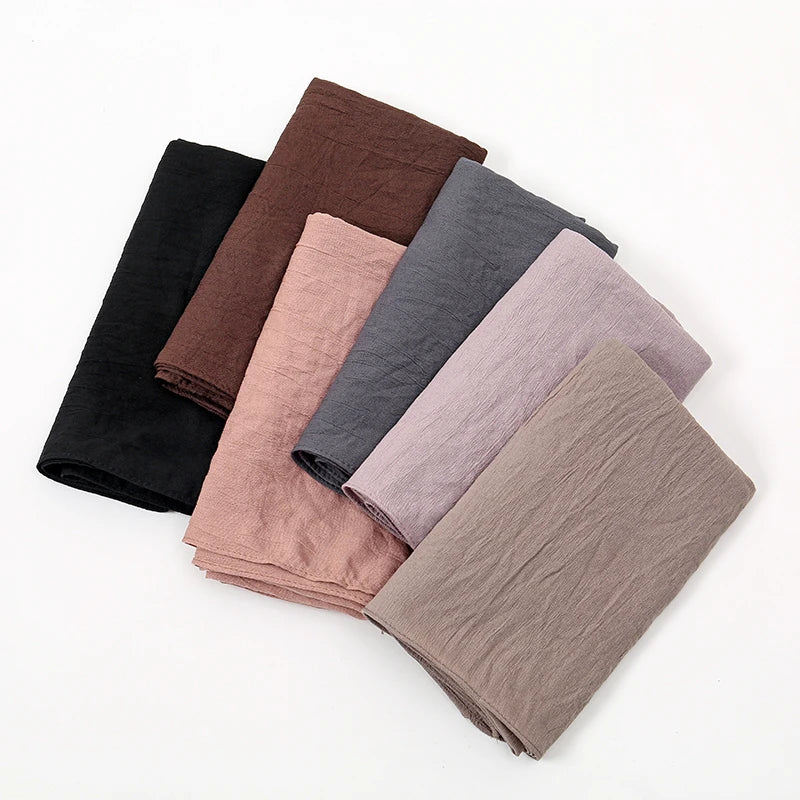 90*90cm Thin Soft Square Scarves for Women Simplicity Solid Color Cotton Linen Headscarf Muslim Female's Hijabs Bag Accessories