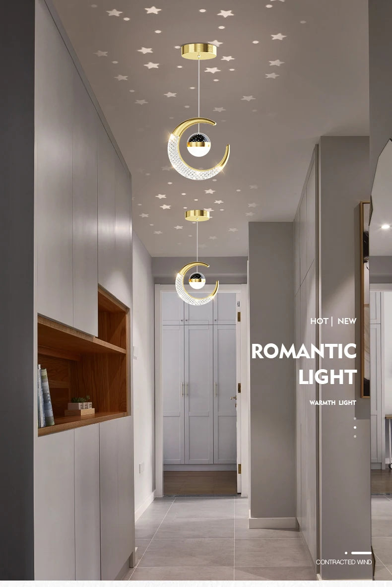 Creative led Ceiling Light with Moon Stars Modern Asile Ceiling Lights Gold/Black Atmosphere Ceiling Hanging Lamp Loft Lighting