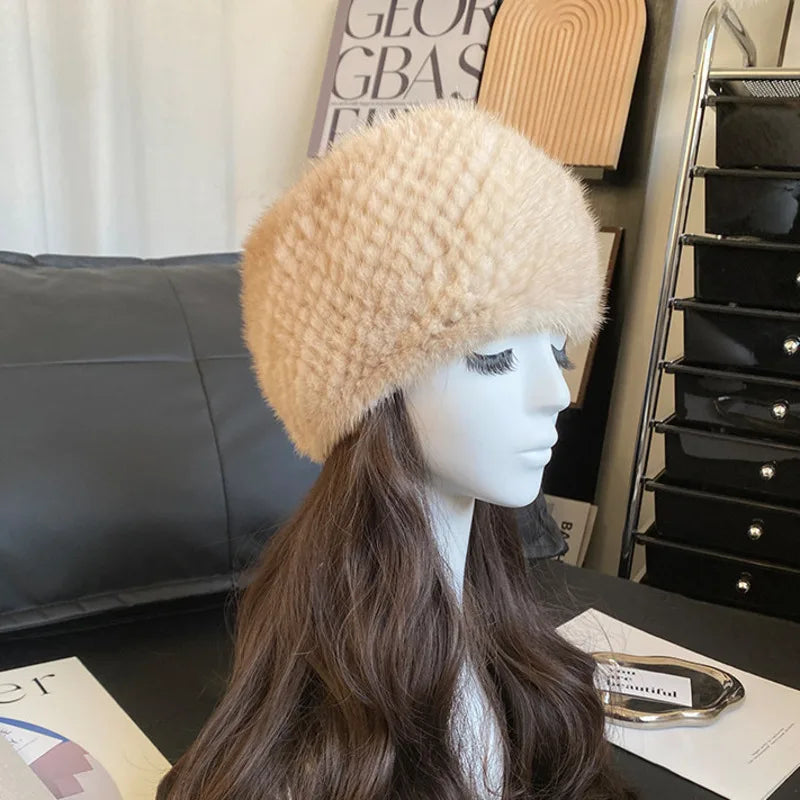 Mink Fur Scarf Fashion Neck Warmer For Women Warm Double-Sided Knitted Elastic Fur Headband Thick Warm Lady Fur Ring scarves