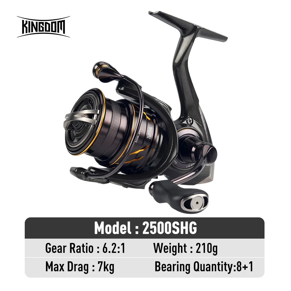 Kingdom Micro Fly Pro Fishing Spinning Reel Ultra Light 8+1 Sealed Bearings 160g 8KG Max Drag 5.2:1 Gear Ratio Fishing Reel