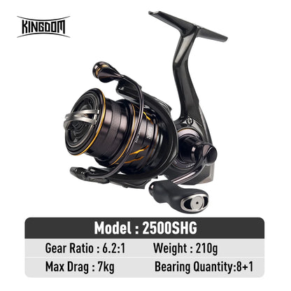 Kingdom Micro Fly Pro Fishing Spinning Reel Ultra Light 8+1 Sealed Bearings 160g 8KG Max Drag 5.2:1 Gear Ratio Fishing Reel