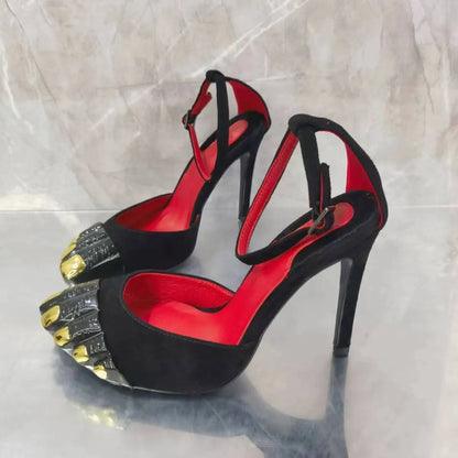 Fashionable Gold Thumb Five Toe Sandals Women Slim High-Heeled Slippers Versatile Temperament Ankle Strap Sandals
