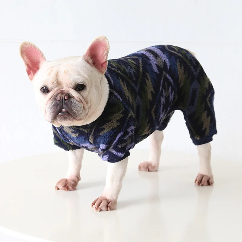 Multi Colors Winter Thick Furry Dog Clothing 4 Legged Fat Dog French Bull Sweatshirts Full Cover Pet Puppy Jumpsuit