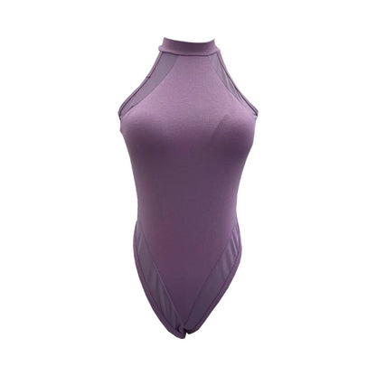 ISAROSE Summer Sexy Bodysuit for Women Stretch Braless Solid Color Back Zipper Sleeveless Basic Design Slim Halter Jumpsuit