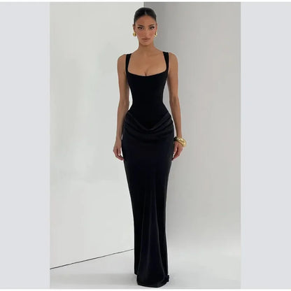 Solid Pleated Strapless Women's Dress Backless Off-shoulder High Waist Split Female Dresses 2026 Sexy Summer Evening Party Gown