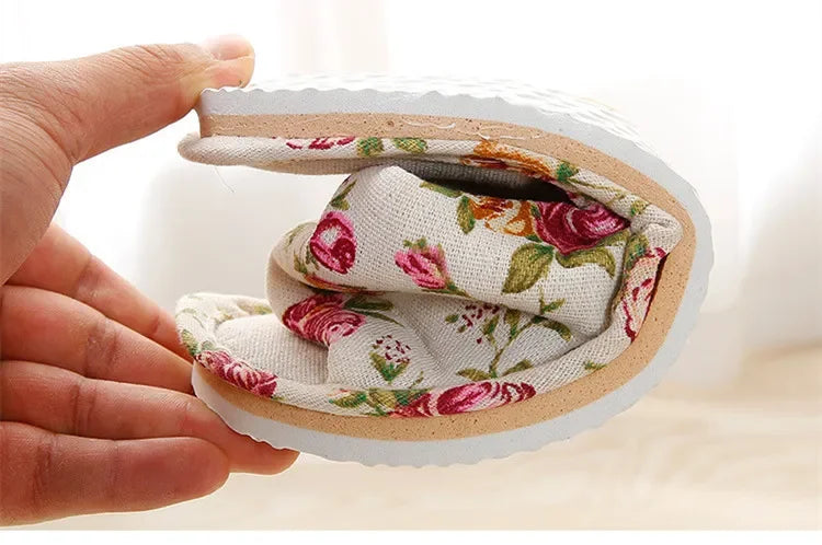 Four Season Linen Home Slippers Women Autumn Indoor Casual Floral Slides Couples House Non-slip Sandals Adults Cartoon Cat Shoes