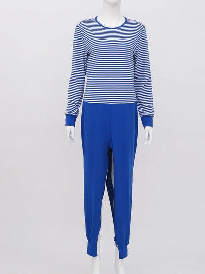 Women Elderly Alzheimer Nursing Jumpsuit Special Need Adaptive Clothing Long Sleeve Back Zipper Anti-strip Stripe Rompers Pajama