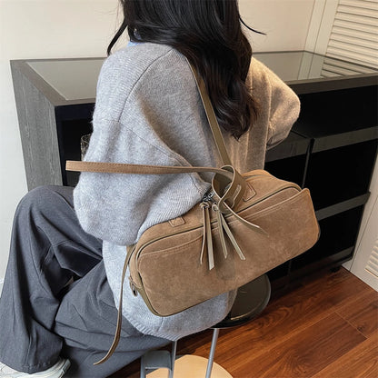 2026 Autumn Winter Latest Commute Shoulder Bags For Women PU Suede Pure Color Large Capacity Boston Bag Luxury Designer Handbags