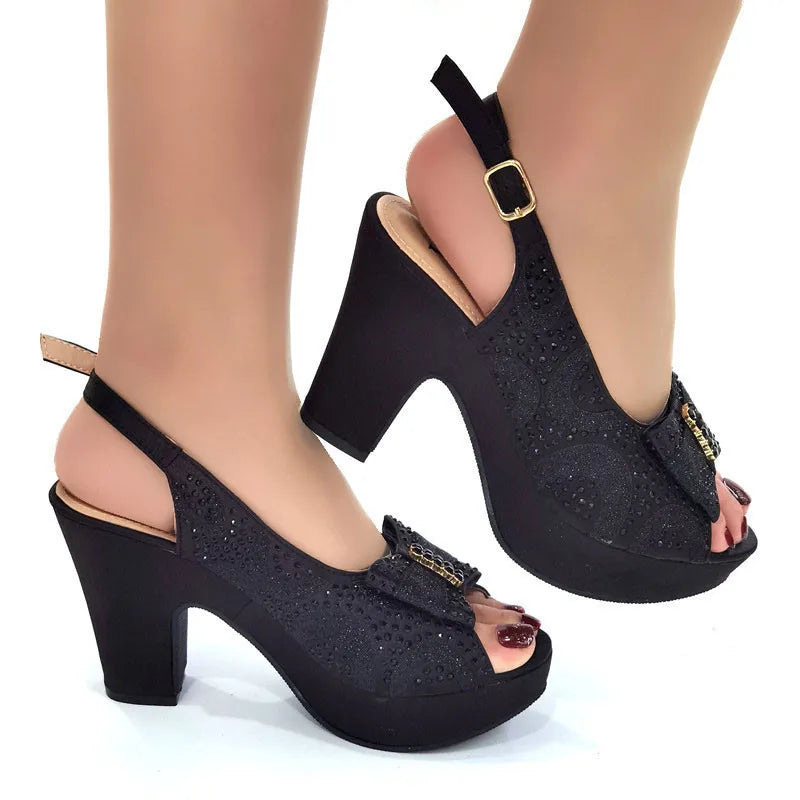 Newest Coming Pointed Toe Italian Design Italian Women Shoes Matching Bags in Silver Color for Wedding Nigerian Ladies Sandals
