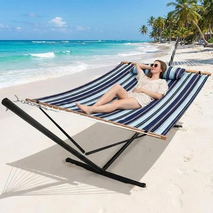 Portable Outdoor Hammock with Stand, Heavy Duty with Carrying Bag, Soft Pillow, Balance Ropes