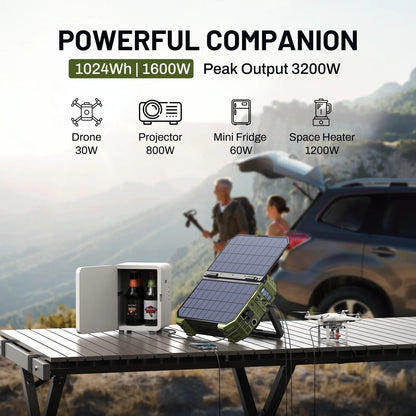 Portable Power Station With Solar Panel 1024Wh 1600W LiFePO4 Battery For Home Backup Outdoors Camping RV Solar Generator