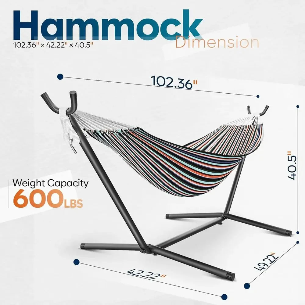 Portable 600lbs Capacity Outdoor Hammock with Stand and Carrying Bag for Two, Easy Setup