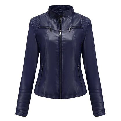 2026 Women's Bright Red V-neck Leather Jacket, Fashion Slim PU Coat, Black Short Outerwear Asia Size XS S M L XL XXL
