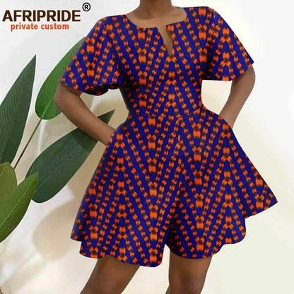 2026 African Clothes for Women Short Sleeve High Waist Print Jumpsuit Casual Cotton Summer Outfits Rompers Playsuits A2329001