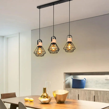 3 Heads Vintage Pendant Lights Wood Hanging Lamp Chandelier Industrial for Loft Dinning Living Room Kitchen Lighting Fixture LED