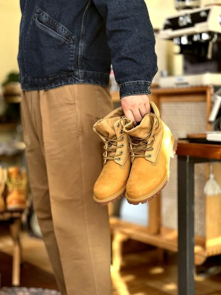 Casual Men Ankle Boots Lace Up Round Toe Cow Suede Leather Patchwork Canvas High Top Shoes Workwear Boots Hard Wearing Footwear
