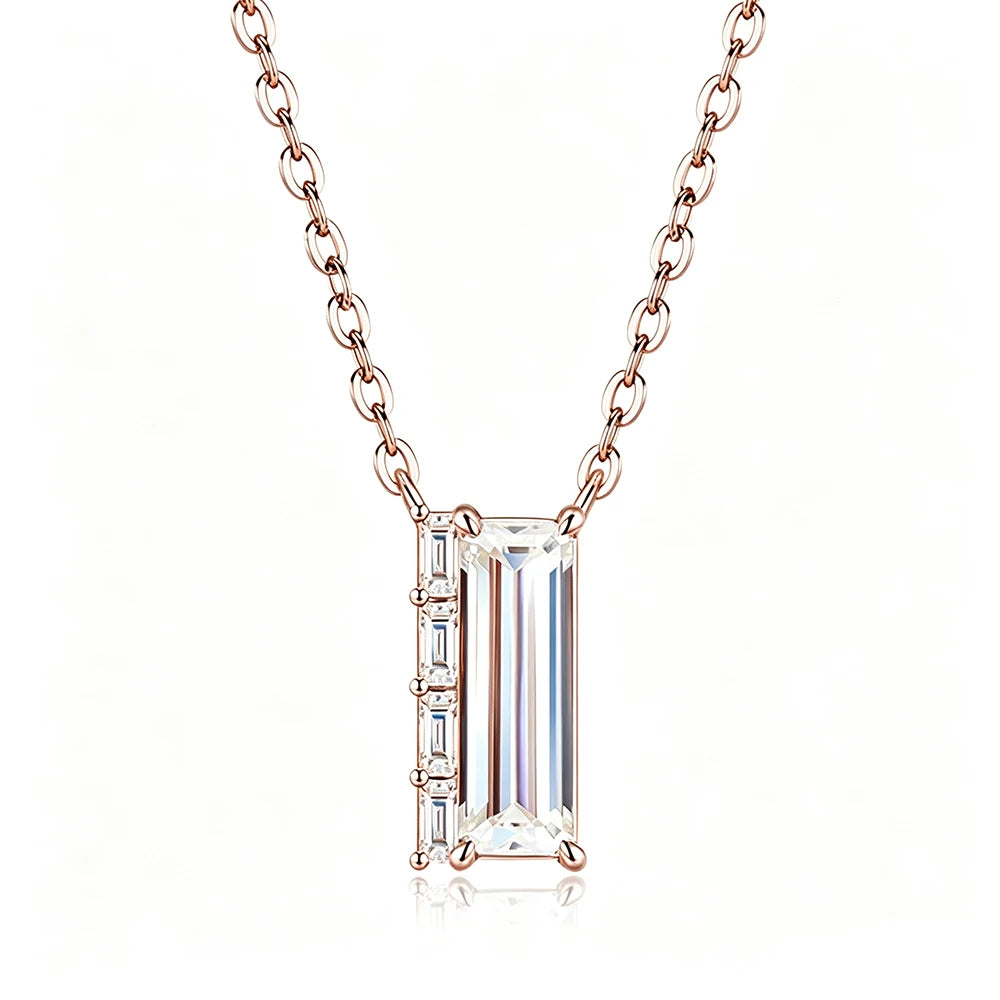 3CT Baguette Cut Moissanite Pendant Necklace for Women S925 Silver Plated 18K Lab Diamond Adjustable Chain Trendy Neck Jewelry