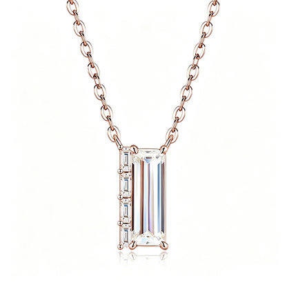 3CT Baguette Cut Moissanite Pendant Necklace for Women S925 Silver Plated 18K Lab Diamond Adjustable Chain Trendy Neck Jewelry