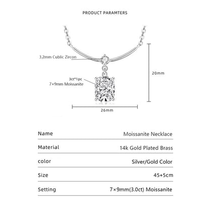 Abestecom 7x9mm Cushion Cut Moissanite Curved Smile Drop Necklace 14K Gold Plated Bridal Wedding Fine Jewelry Gift for Women